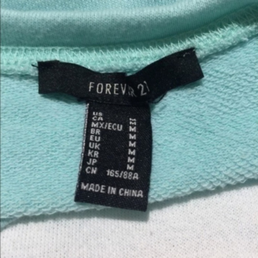 Forever 21 Retro Crop Light Turquoise Sweatshirt Size M - Picture 3 of 3